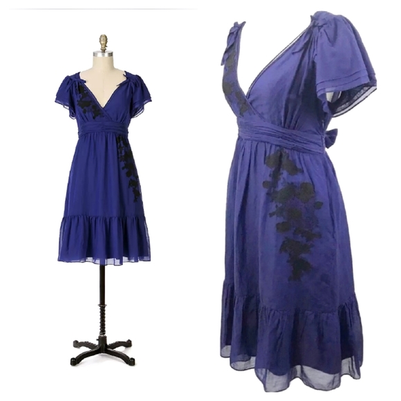 Anthropologie Dresses & Skirts - Lithe Anthropologie Petit Four Blue Silk Dress 4